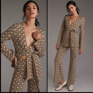 Anthropologie Maeve Tan and Black Knit Cardigan Set XS